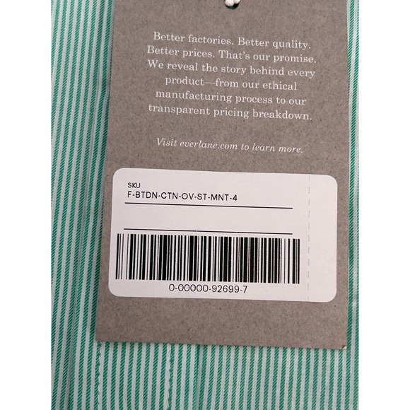 NWT Everlane The Silky Cotton Mint Green White Stripe Button Down Shirt Size 4 - Picture 7 of 11